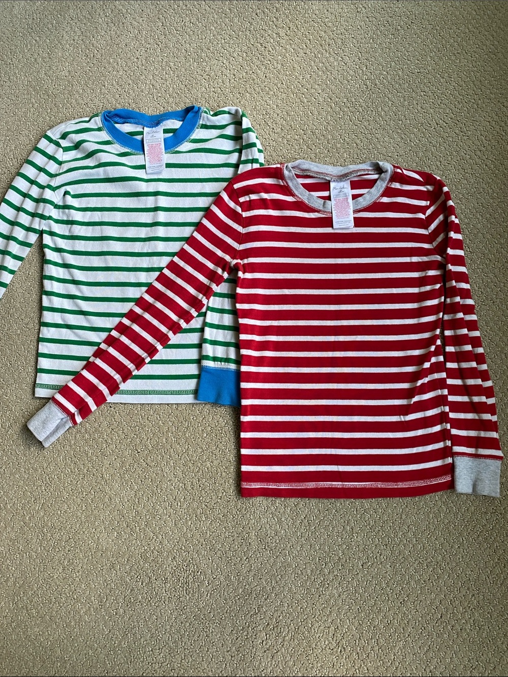 Two mini Boden Striped Long-Sleeve Kids pajama tops